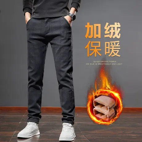 秋冬款男款英伦痞风格子黑色西裤冬季加绒加厚抗寒小脚休闲长裤子商品大图