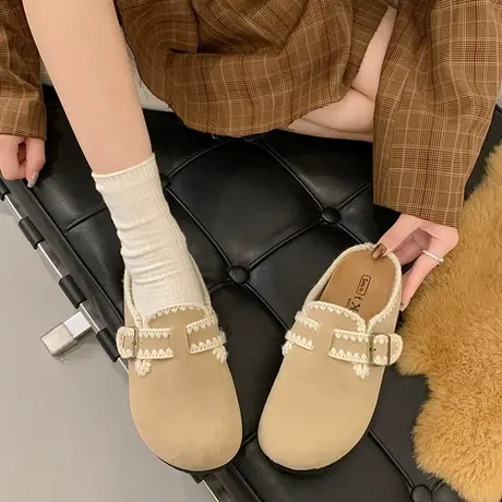 平底百搭包头半拖鞋女2025年秋季新款懒人外穿勃肯鞋时尚高级拖鞋商品大图