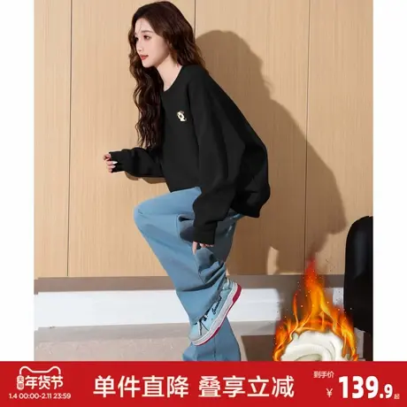 唐狮2026春秋季新款加绒圆领卫衣套头女小狗印花可爱卡通风时尚商品大图