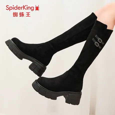 SPIDER KING/蜘蛛王正品女高筒靴2025冬新款薄绒袜靴显瘦厚底增高图片