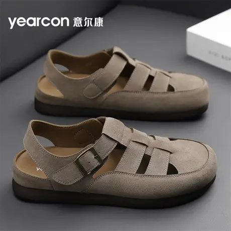 意尔康罗马休闲凉鞋男款夏季2025新款外穿平底防滑洞洞鞋包头凉拖商品大图