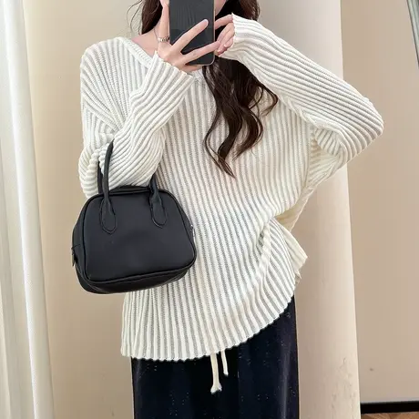 唐狮春秋季显瘦肌理设计宽松套头针织衫女春秋外套高级感insTE商品大图