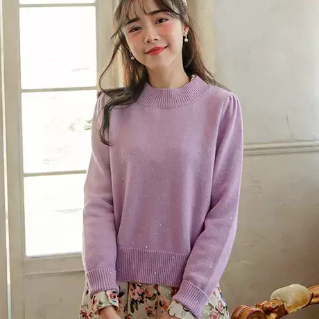 桔熊秋冬季保暖闪亮片包芯纱针织衫公主袖外搭毛衣女装大码FA2419图片