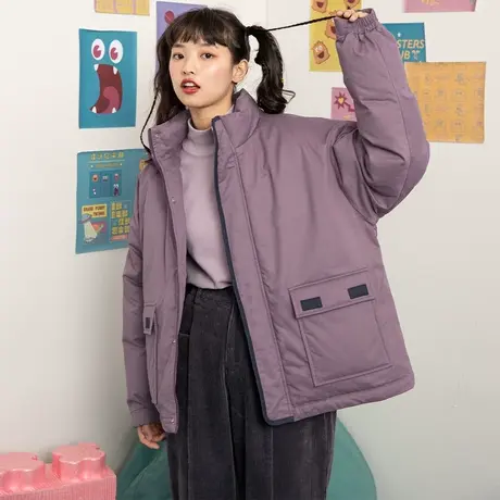 尔给立领chic工装棉服2021年新款复古日系棉衣外套冬季韩版潮流图片