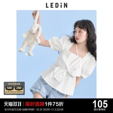 乐町蝴蝶结上衣2023春季新款甜美白色衬衫女宽松设计感小众图片