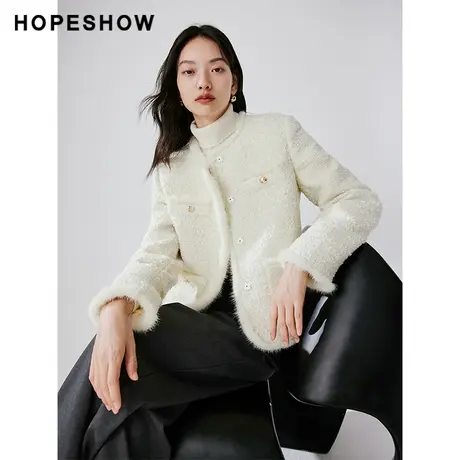 红袖outlets温柔千金风粗花呢外套hopeshow2023冬款通勤职场上衣商品大图