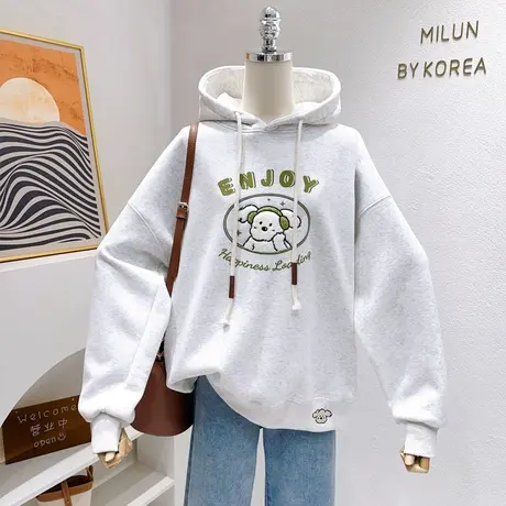 ins日系学院风甜美可爱上衣~微胖显瘦奶糥粉色摇粒绒卫衣秋冬宽松商品大图