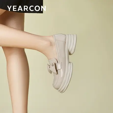 意尔康厚底乐福鞋女蛋糕底设计英伦风2024春新款粗跟一脚蹬单鞋女商品大图