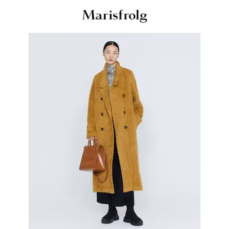 【商场同款】玛丝菲尔冬季新款摩卡棕色羊驼毛长款毛呢外套商品大图