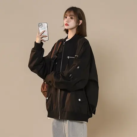 美式风街头棒球服女外套春秋2023年新款宽松复古工装夹克ins潮牌商品大图