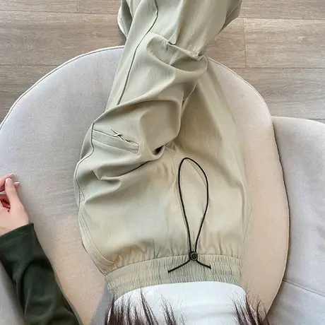 抽绳束脚工装裤女秋季新款高腰显瘦宽松窄版阔腿休闲百搭运动裤子图片