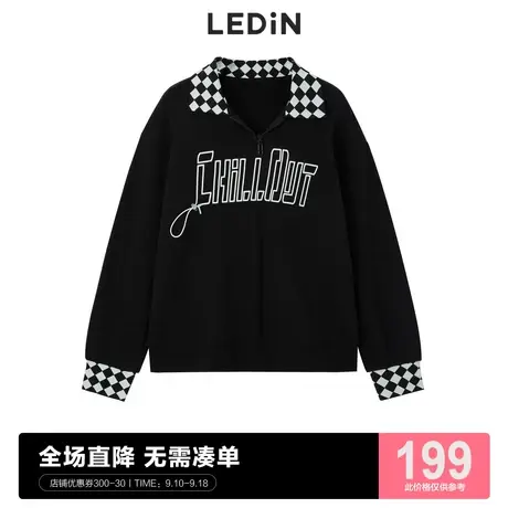 【百亿补贴】乐町机车polo卫衣小众街头潮流黑色棋盘格C1BFC4501图片