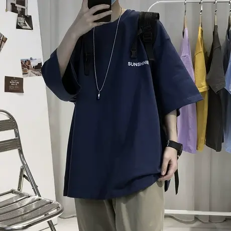 潮牌oversize纯棉短袖t恤男夏季宽松上衣服ins休闲半袖百搭打底衫商品大图