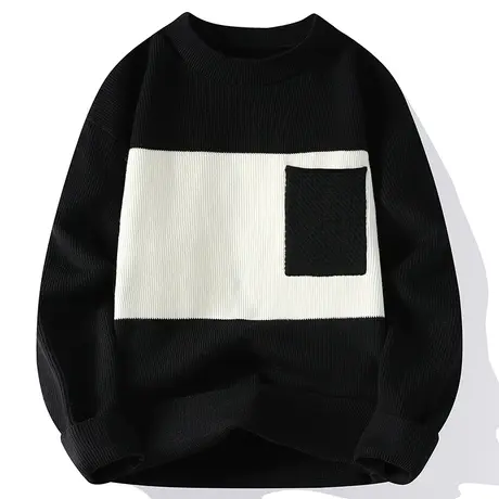 撞色毛衣男秋冬季潮牌针织衫男宽松柔软羊毛衫潮流保暖青少年线衣商品大图