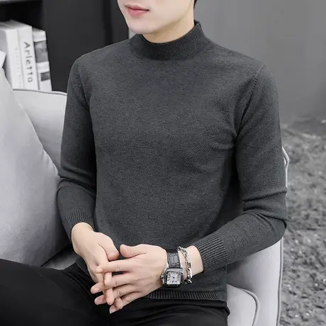 男士毛衣春秋款打底衫半高领秋季针织衫潮流百搭中领毛线衣毛衫男商品大图