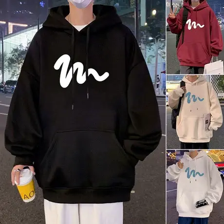 春秋季纯棉连帽卫衣男2024新款美式嘻哈oversize发泡印花外套帽衫商品大图
