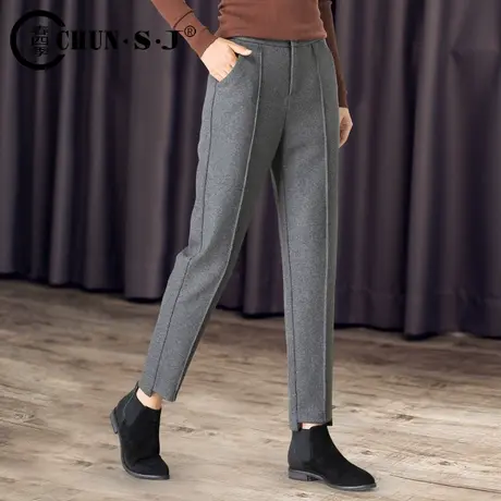 羊毛呢哈伦裤子女秋冬季呢子加厚休闲九分直筒裤2023烟管小脚西裤商品大图