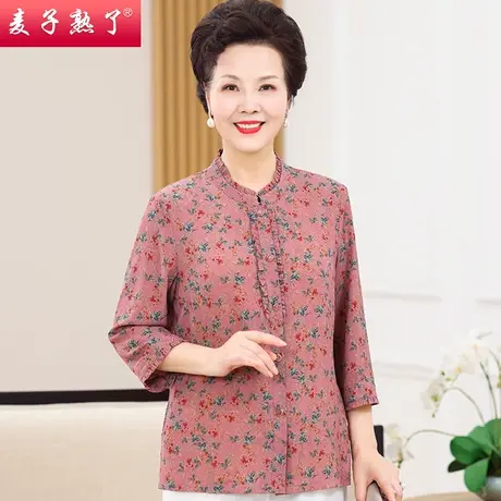 初秋妈妈新款衬衫洋气T恤雪纺小衫夏阔太太奶奶春秋中老年人女装商品大图