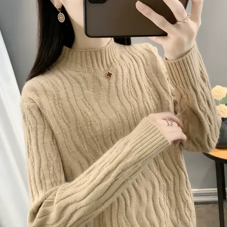 加厚毛衣女宽松套头秋冬2024新款半高领内搭打底衫长袖针织上衣女图片