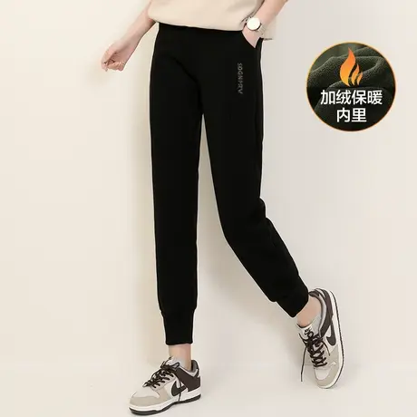 韩潮袭人松紧腰刺绣加绒运动裤女冬季新款黑色哈伦休闲卫裤子图片