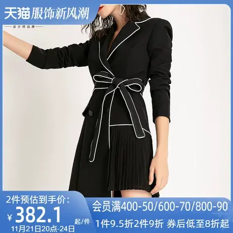 欧洲站黑色西装女设计感小众2024春秋新款不规则中长款西服外套潮商品大图