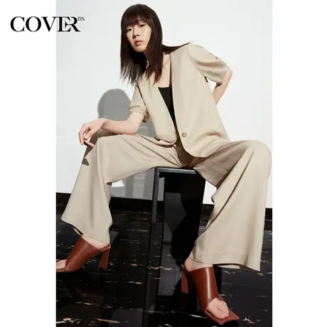 COVER夏季微宽肩直身灯笼袖醋酸西装外套图片