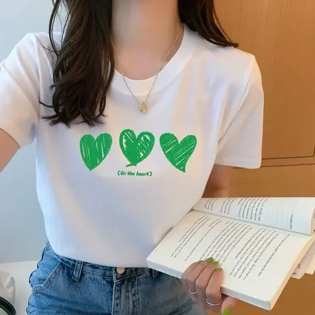 白色纯棉爱心短袖T恤女2023夏季新款设计感小众宽松百搭上衣ins潮图片
