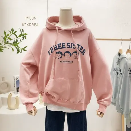 ins元气少女原宿港风上衣2022春装韩国东大门连帽毛圈棉卫衣学生商品大图