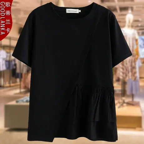 中年妈妈夏装t恤女加大码宽松显瘦时尚遮肚不规则休闲短袖T恤上衣图片