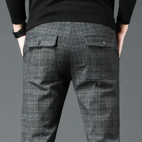 春秋款春季夏季英伦格子裤男裤工作裤子修身直筒男士棉麻休闲长裤商品大图