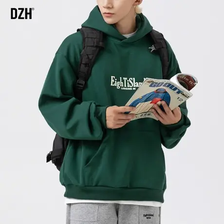 男士美式重磅绿色卫衣男连帽潮牌秋季休闲运动外套情侣秋装连帽衫商品大图