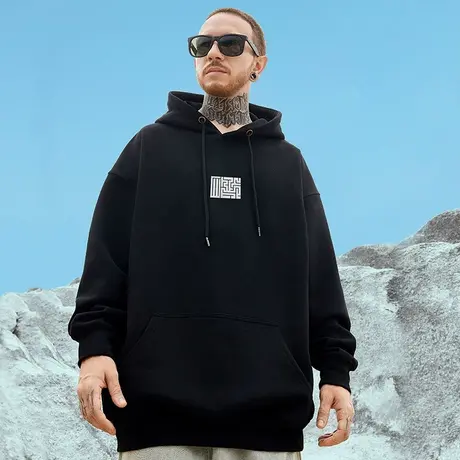 oversize帽衫简约胖子宽松加绒加肥加大连帽卫衣男生2023春秋冬季商品大图