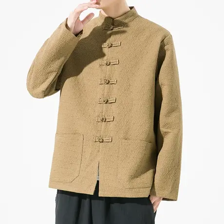 2023秋冬男夹克新款中国风盘扣提花外套宽松休闲大码唐装中式上衣商品大图