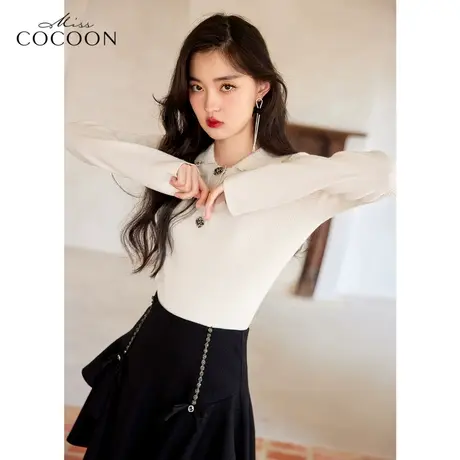 missCOCOON黑色毛针织衫女2023新款春秋修身显瘦打底内搭针织上衣图片