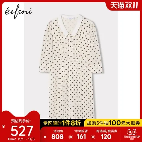 【商场同款】伊芙丽复古波点连衣裙秋装2021年新款裙子1C8192291图片