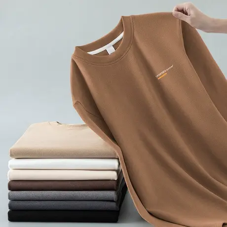 重磅双面德绒t恤男长袖秋冬季保暖内搭打底衫字母印花圆领秋衣服商品大图