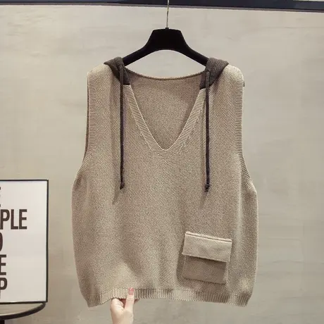 连帽口袋针织马甲背心女2025春秋新款宽松外穿马夹叠穿毛衣坎肩潮商品大图