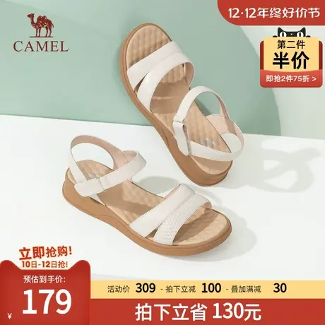 骆驼女鞋2024春夏新款休闲百搭平底凉鞋女软底一字带妈妈凉鞋女图片