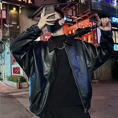 皮衣外套男春秋季新款美式宽松痞帅高级感炸街机车皮夹克男款潮流商品大图