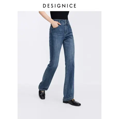 迪赛尼斯简约风秋季显瘦蓝色铅笔长裤简约小个子水洗牛仔裤女商品大图