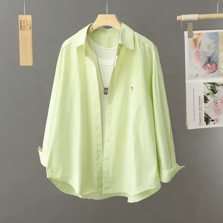 浅绿色工装衬衫女春款休闲外套2024年新款设计感复古宽松长袖上衣商品大图