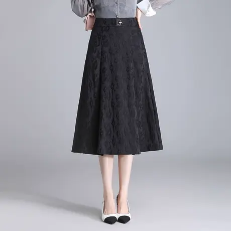 气质提花a字裙女春季2024新款高腰通勤显瘦半身裙中长款百褶伞裙图片