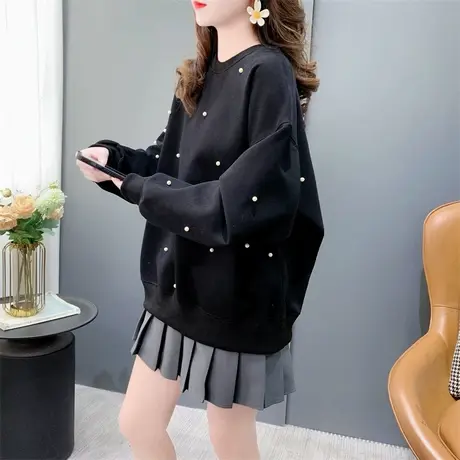 设计感圆领钉珠甜美卫衣女春季2024年新款宽松洋气减龄小个子上衣商品大图