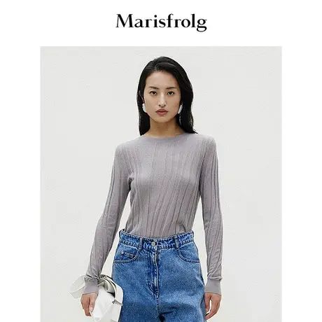【100%羊绒】玛丝菲尔春季新款灰色毛针织衫轻薄打底商品大图
