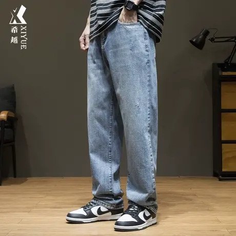希越美式复古直筒牛仔裤男新款2024春季宽松大码加大休闲长裤子潮商品大图