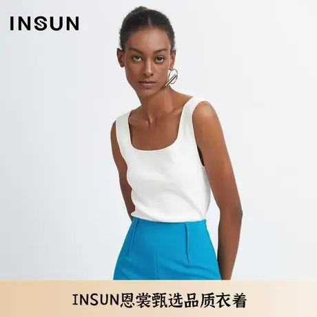 INSUN恩裳夏季简约白色修身针织背心图片