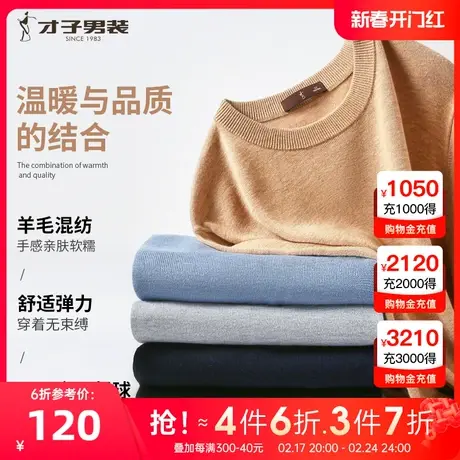 【简约纯色】才子男装圆领羊毛针织衫男2023冬季新款内搭打底毛衣图片