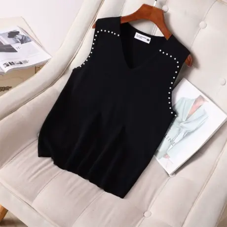 2024新款韩版胖mm大码女装春季V领气质钉珠无袖马甲针织衫上衣女图片