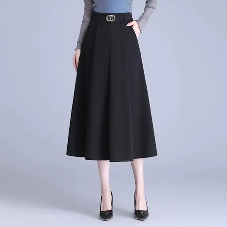 黑色垂感半身裙女2024春季新款高腰通勤a字裙显瘦中长款气质伞裙商品大图