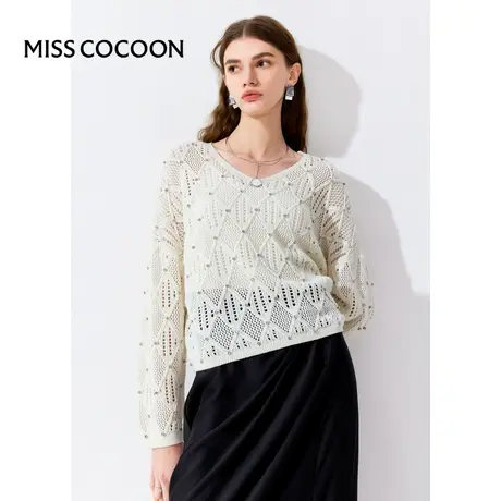 MISSCOCOON【高知touch】24春新款简约V领宽松慵懒风落肩袖针织衫商品大图